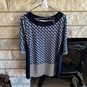 Christopher & Banks blue geometric short sleeve blouse large